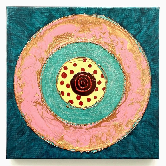 Original Art “Bullseye #31” Artwork Mixed Media Painting Frame Ready 12”x12” - Picture 1 of 5